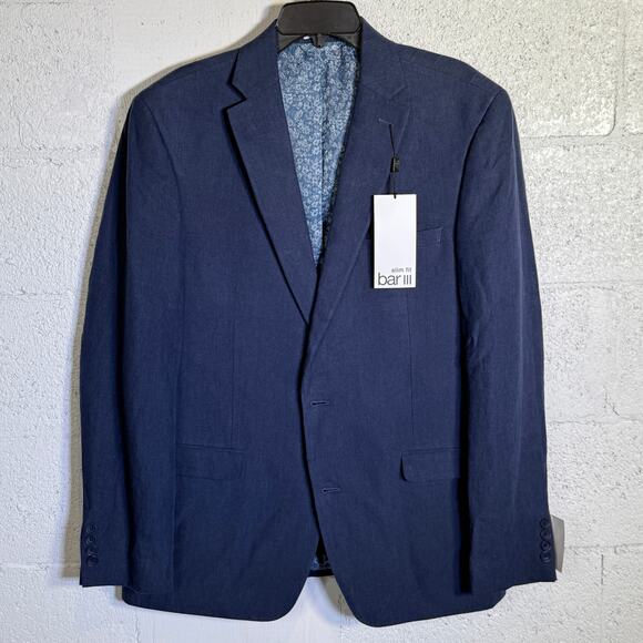 Bar III Men's Slim-Fit Chambray Linen Suit Jackets, navy 44L $360 - Picture 1 of 8